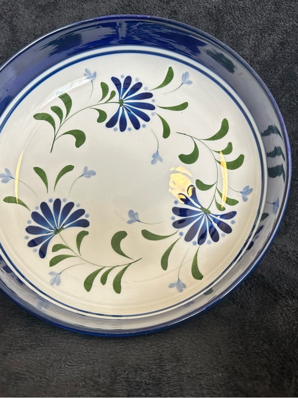 Dansk Blue and Green Floral Ceramic Serving Bowl